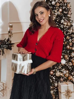 Swetry Damskie>Dstreet Sweter damski NUTI rozpinany czerwony MY2370