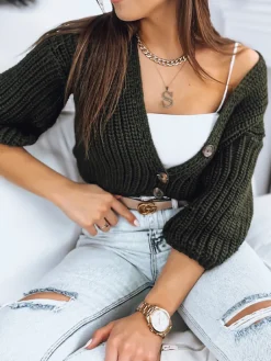 Swetry Damskie>Dstreet Sweter damski NUTI zielony MY1672