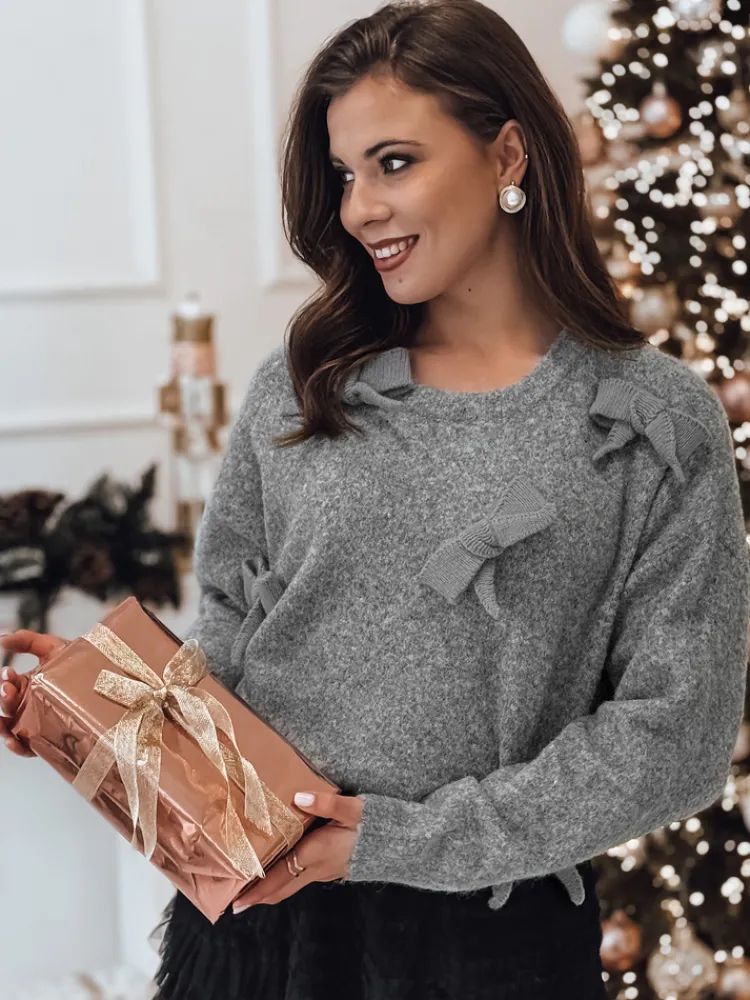 Swetry Damskie>Dstreet Sweter damski one size BOWTONE z kokardkami jasnoszary MY2354