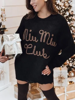 Swetry Damskie>Dstreet Sweter damski one size MIU MIU z napsiem czarny MY2347