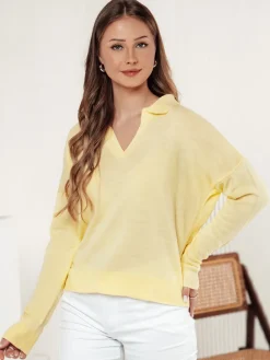 Swetry Damskie>Dstreet Sweter damski one size oversize VISTILLA cytrynowy MY2415