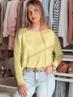 Swetry Damskie>Dstreet Sweter damski one size oversize gładki SENZIA cytrynowy MY2449