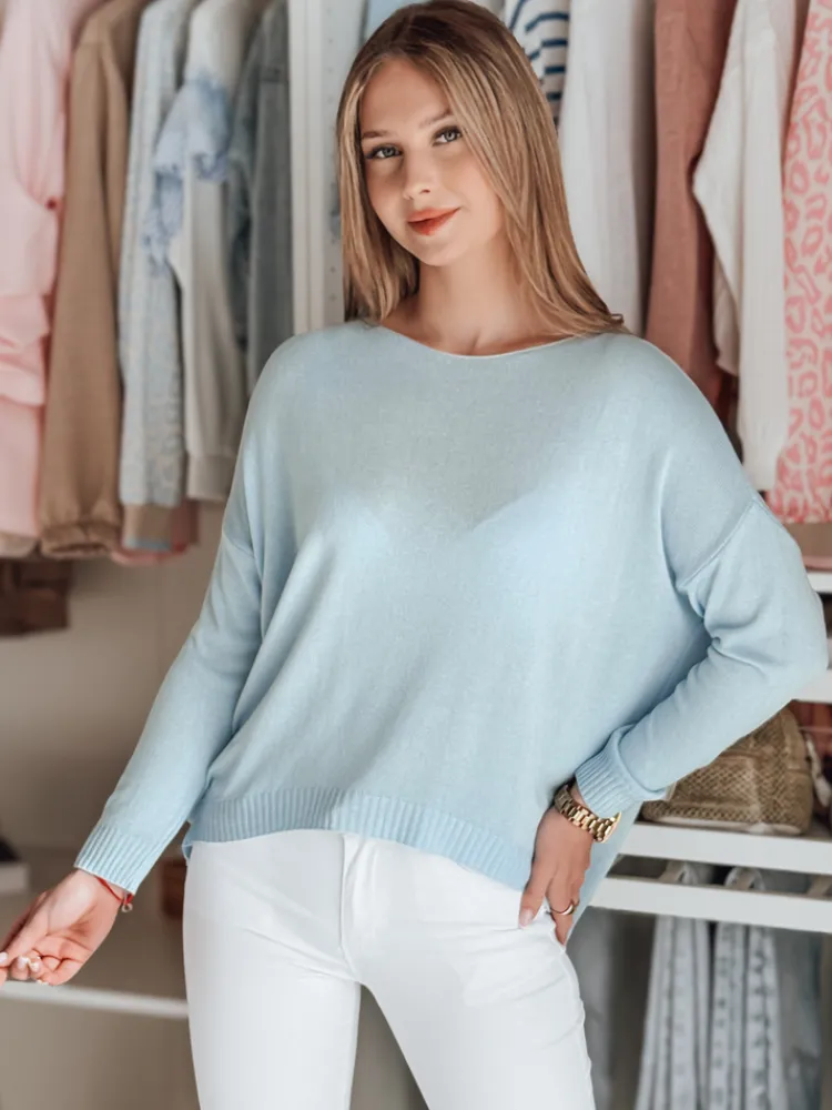 Swetry Damskie>Dstreet Sweter damski one size oversize gładki SENZIA błękitny MY2448