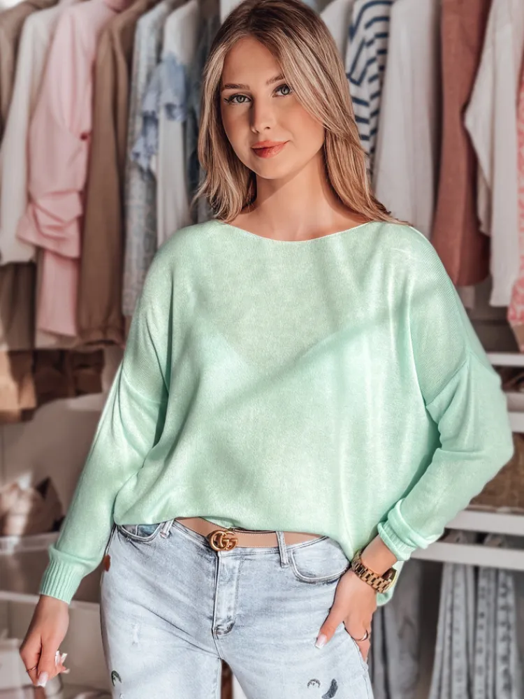 Swetry Damskie>Dstreet Sweter damski one size oversize gładki SENZIA miętowy MY2445