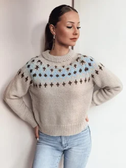 Swetry Damskie>Dstreet Sweter damski one size SKADOVA ciemnobeżowy MY2349