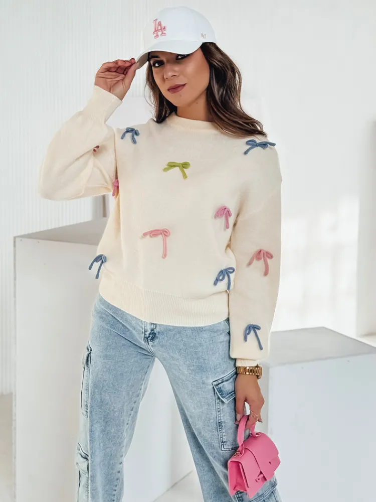 Swetry Damskie>Dstreet Sweter damski one size TIELUSH w małe koakrdki beżowy MY2357