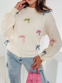 Swetry Damskie>Dstreet Sweter damski one size TIELUSH w małe koakrdki beżowy MY2357