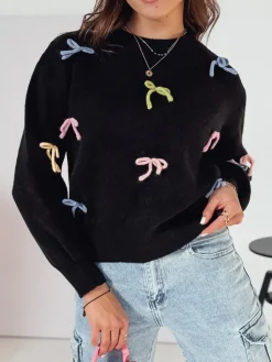 Swetry Damskie>Dstreet Sweter damski one size TIELUSH w małe koakrdki czarny MY2358