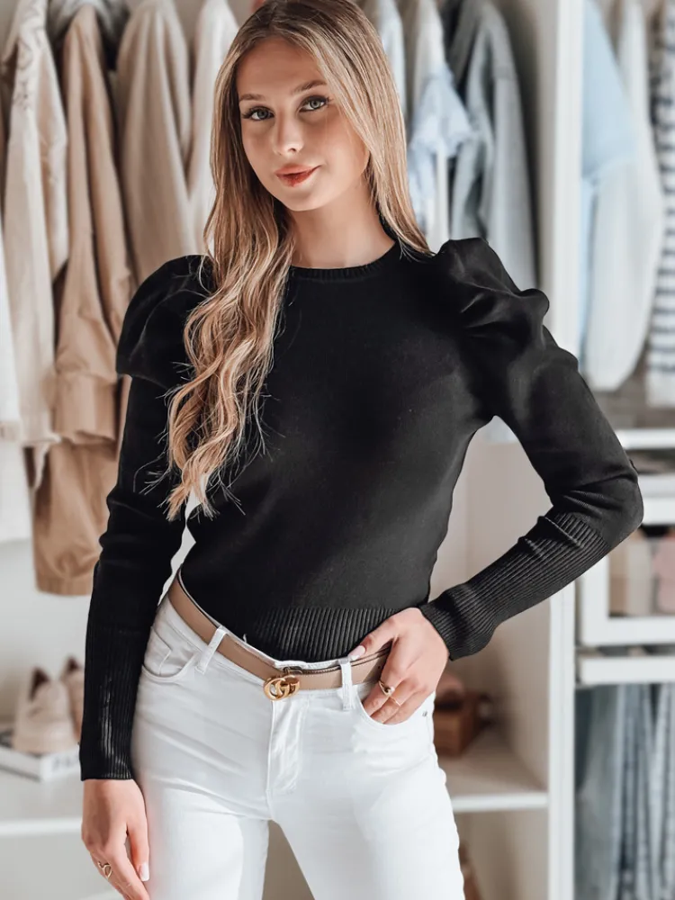 Swetry Damskie>Dstreet Sweter damski one size z bufkami ELENORI czarny MY2465