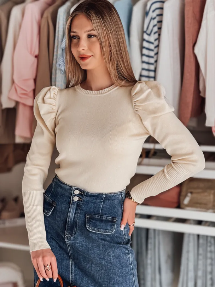 Swetry Damskie>Dstreet Sweter damski one size z bufkami ELENORI beżowy MY2464