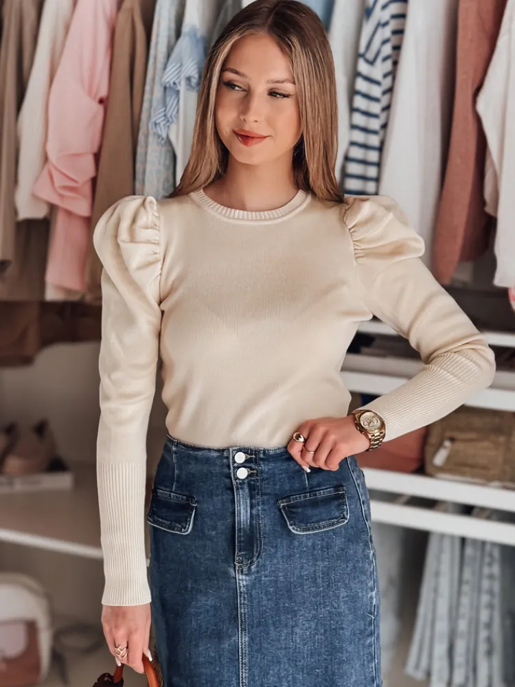 Swetry Damskie>Dstreet Sweter damski one size z bufkami ELENORI beżowy MY2464