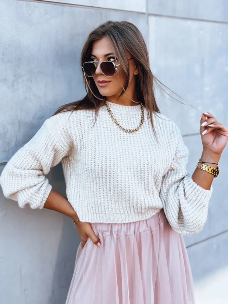 Swetry Damskie>Dstreet Sweter damski oversize BILLIS jasnobeżowy MY2232