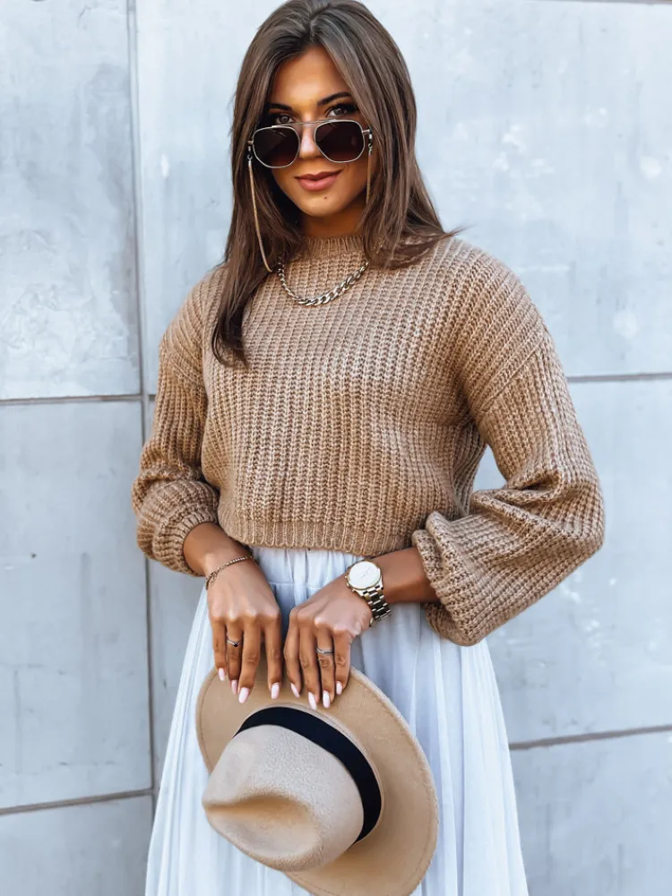 Swetry Damskie>Dstreet Sweter damski oversize BILLIS ciemnobeżowy MY2231