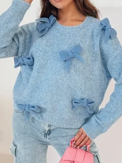 Swetry Damskie>Dstreet Sweter damski oversize BOWTONE z kokardkami niebieski MY2353