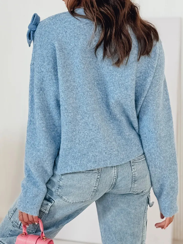 Swetry Damskie>Dstreet Sweter damski oversize BOWTONE z kokardkami niebieski MY2353