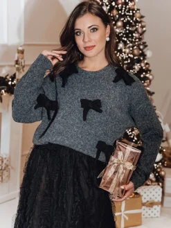 Swetry Damskie>Dstreet Sweter damski oversize BOWTONE z kokardkami czarny MY2356