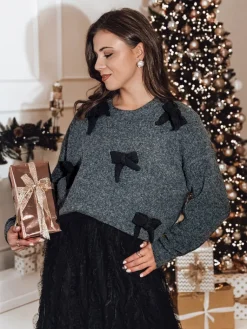 Swetry Damskie>Dstreet Sweter damski oversize BOWTONE z kokardkami czarny MY2356