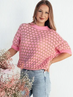 Swetry Damskie>Dstreet Sweter damski oversize PINGOL różowy MY2305