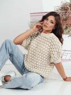 Swetry Damskie>Dstreet Sweter damski oversize PINGOL beżowy MY2306