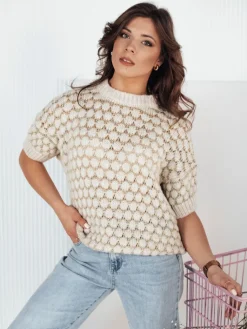 Swetry Damskie>Dstreet Sweter damski oversize PINGOL beżowy MY2306