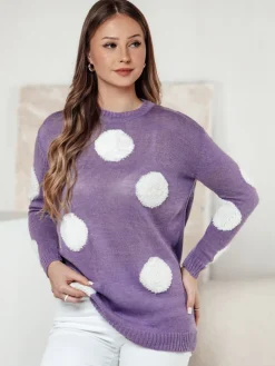 Swetry Damskie>Dstreet Sweter damski POLKAVO fioletowy MY2391