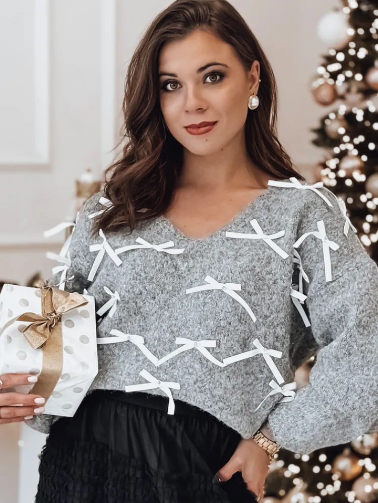 Swetry Damskie>Dstreet Sweter damski RIBBLOOM w kokardki grafitowy MY2361