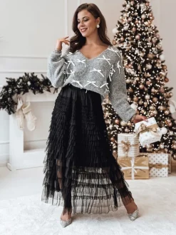 Swetry Damskie>Dstreet Sweter damski RIBBLOOM w kokardki grafitowy MY2361