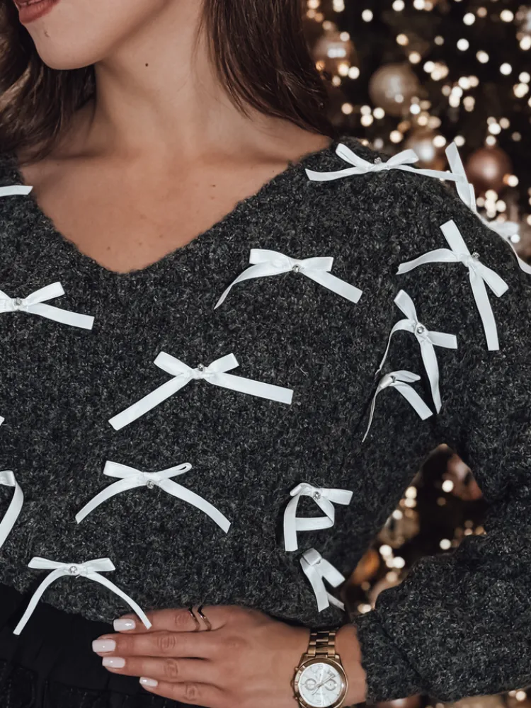 Swetry Damskie>Dstreet Sweter damski RIBBLOOM w kokardki czarny MY2360