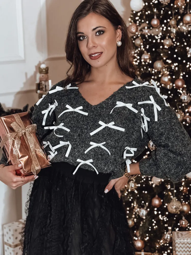 Swetry Damskie>Dstreet Sweter damski RIBBLOOM w kokardki czarny MY2360