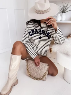 Swetry Damskie>Dstreet Sweter damski w paski AURORA granatowy MY2071