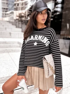 Swetry Damskie>Dstreet Sweter damski w paski AURORA czarny MY2074