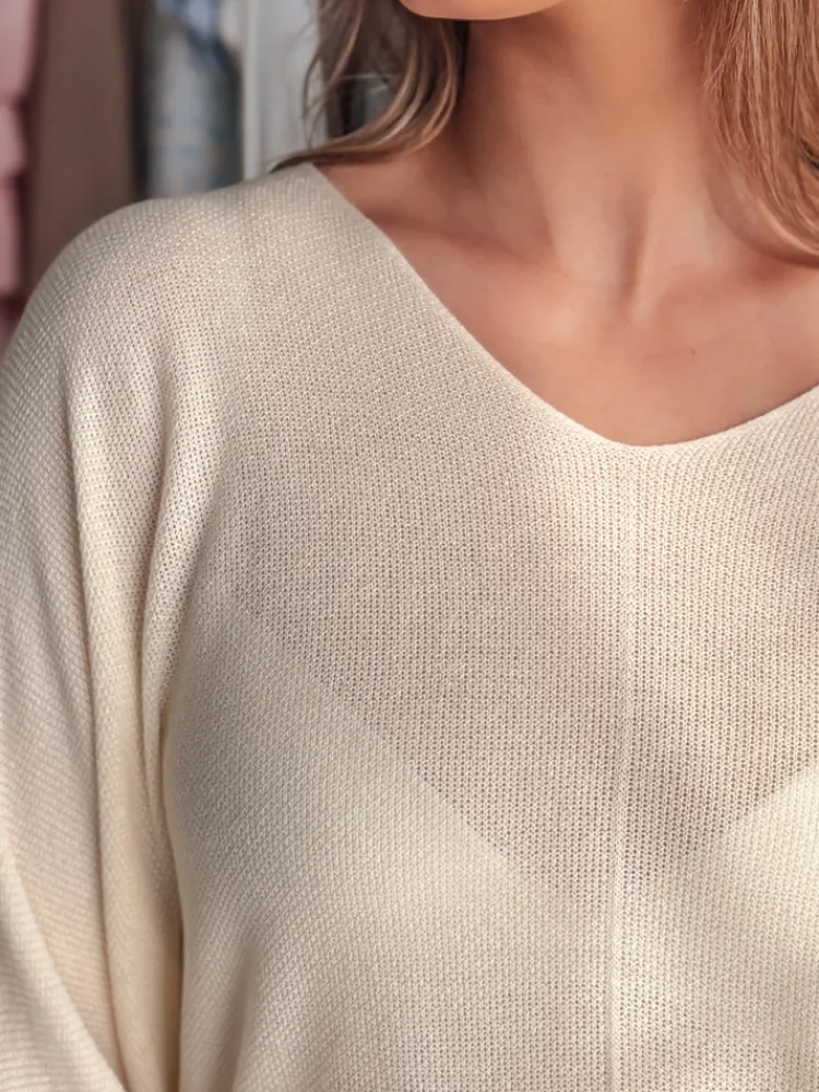 Swetry Damskie>Dstreet Sweter damskie one size oversize NORVAN masełko MY2451