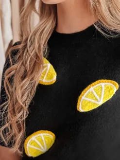 Swetry Damskie>Dstreet Sweter damskie oversize z cytrynami CYTRYNKA czarny MY2477