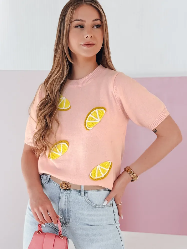 Swetry Damskie>Dstreet Sweter damskie oversize z cytrynami CYTRYNKA różowy MY2479