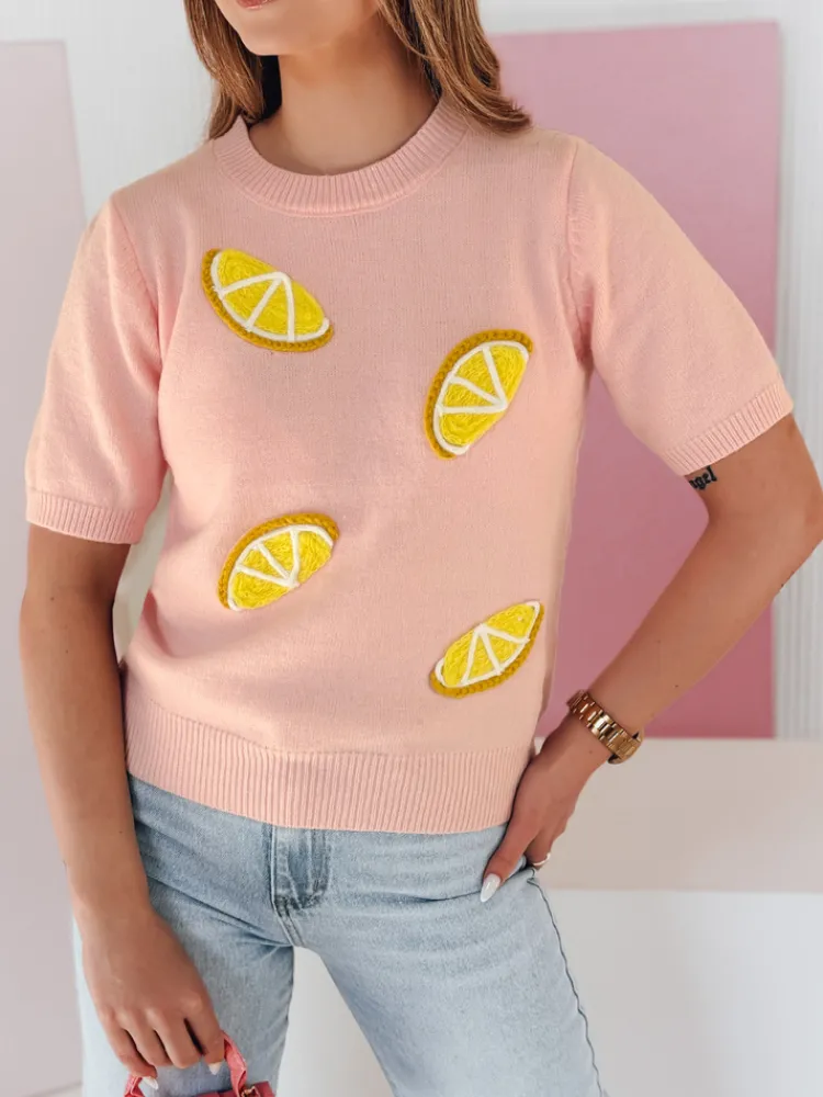 Swetry Damskie>Dstreet Sweter damskie oversize z cytrynami CYTRYNKA różowy MY2479