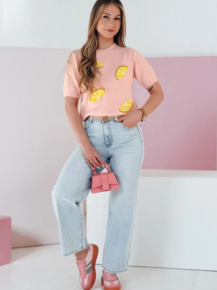 Swetry Damskie>Dstreet Sweter damskie oversize z cytrynami CYTRYNKA różowy MY2479