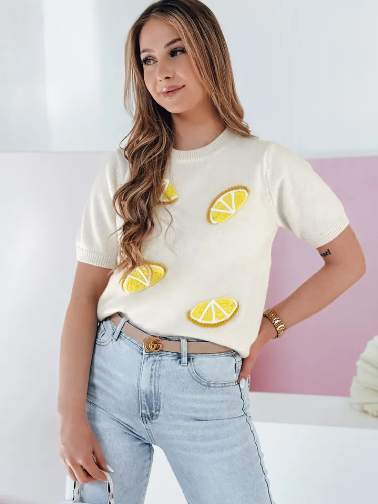 Swetry Damskie>Dstreet Sweter damskie oversize z cytrynami CYTRYNKA ecru MY2475