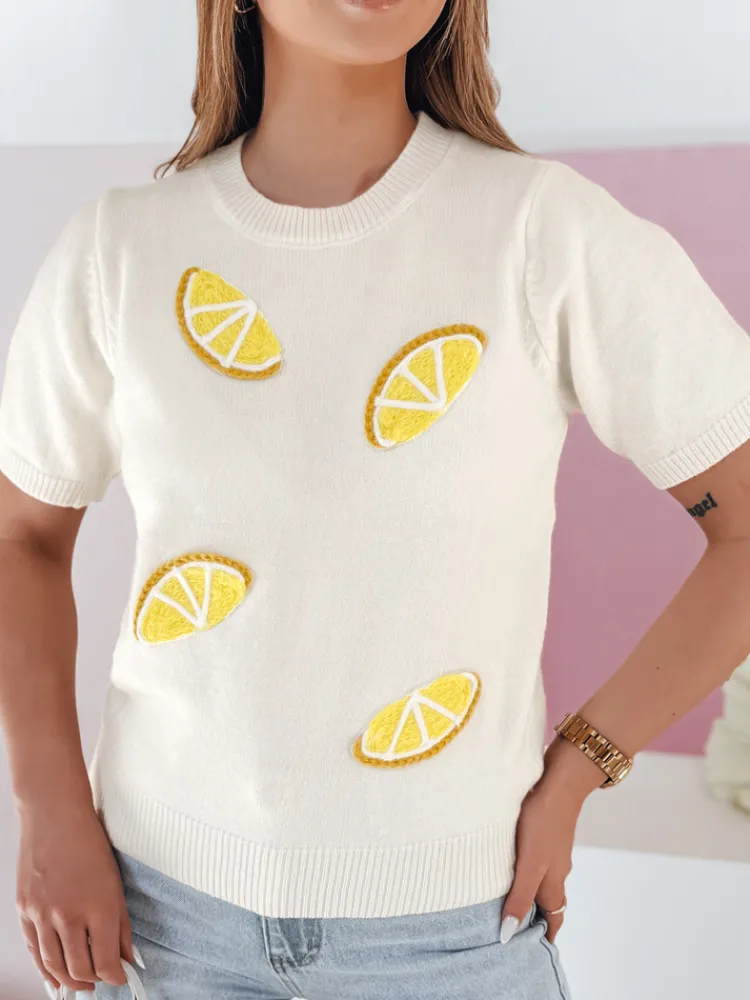 Swetry Damskie>Dstreet Sweter damskie oversize z cytrynami CYTRYNKA ecru MY2475