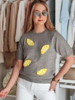 Swetry Damskie>Dstreet Sweter damskie oversize z cytrynami CYTRYNKA szary MY2478