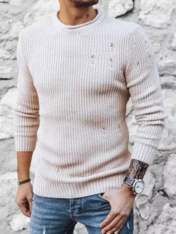 Swetry Męskie>Dstreet Sweter męski beżowy WX1992