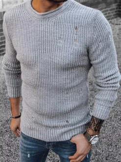 Swetry Męskie>Dstreet Sweter męski jasnoszary WX1989