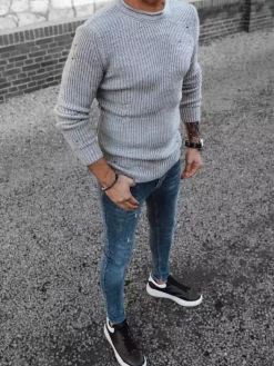 Swetry Męskie>Dstreet Sweter męski jasnoszary WX1989