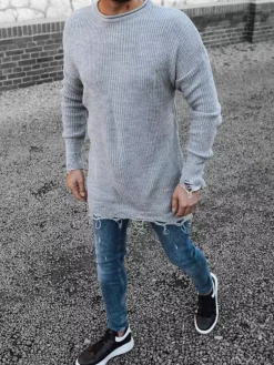 Swetry Męskie>Dstreet Sweter męski jasnoszary WX1963