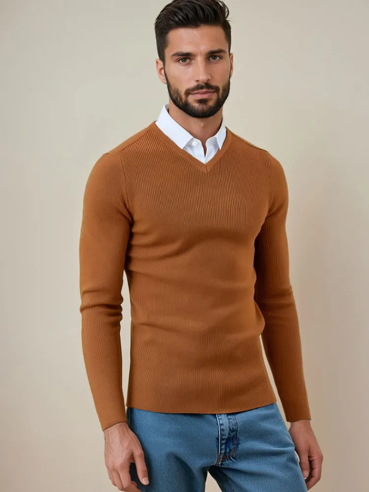 Swetry Męskie>Dstreet Sweter męski kamelowy WX2290