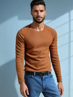 Swetry Męskie>Dstreet Sweter męski kamelowy WX2289