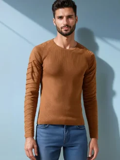 Swetry Męskie>Dstreet Sweter męski kamelowy WX2289