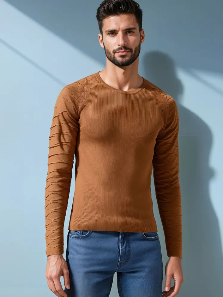 Swetry Męskie>Dstreet Sweter męski kamelowy WX2289