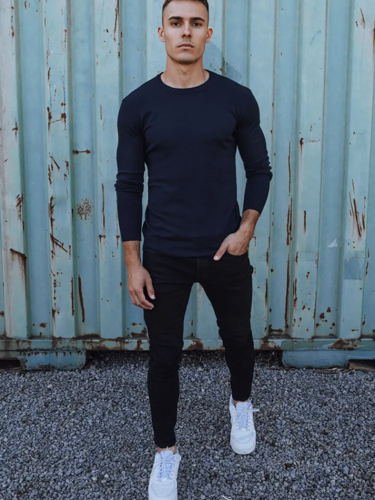 Swetry Męskie>Dstreet Sweter męski klasyczny granatowy WX2214