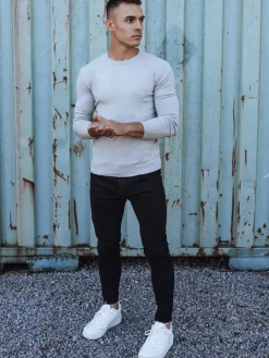 Swetry Męskie>Dstreet Sweter męski klasyczny jasnoszary WX2212