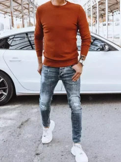 Swetry Męskie>Dstreet Sweter męski klasyczny rudy WX1936